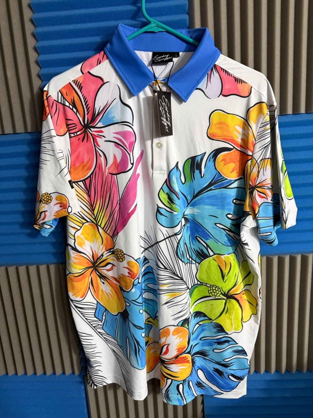Men's Tropical Floral Polo Shirt by Sundry - White with Multicolor Print